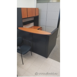 Autumn Maple and Black L Reception Desk w Transaction Counter